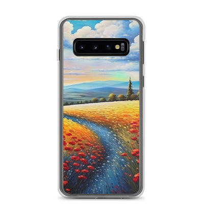 Feld mit roten Blumen und Berglandschaft - Landschaftsmalerei - Samsung Schutzhülle (durchsichtig) berge xxx Samsung Galaxy S10