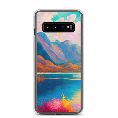Berglandschaft und Bergsee - Farbige Ölmalerei - Samsung Schutzhülle (durchsichtig) berge xxx Samsung Galaxy S10