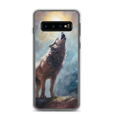 Heulender Wolf auf Berggipfel und Mond im Hintergrund – Abstrakte Malerei - Samsung Schutzhülle (durchsichtig) camping xxx Samsung Galaxy S10