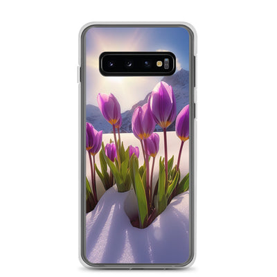 Tulpen im Schnee und in den Bergen - Blumen im Winter - Samsung Schutzhülle (durchsichtig) berge xxx Samsung Galaxy S10