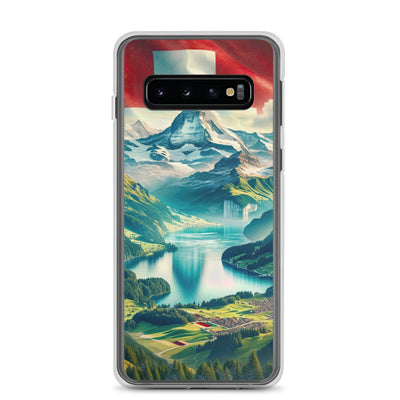 Berg Panorama: Schneeberge und Täler mit Schweizer Flagge - Samsung Schutzhülle (durchsichtig) berge xxx yyy zzz Samsung Galaxy S10