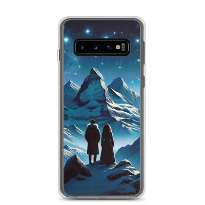 Alpenwinternacht: Digitale Kunst mit Wanderern in Bergen und Sternenhimmel - Samsung Schutzhülle (durchsichtig) wandern xxx yyy zzz Samsung Galaxy S10