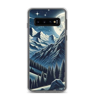 Steinbock in Alpennacht, silberne Berge und Sternenhimmel - Samsung Schutzhülle (durchsichtig) berge xxx yyy zzz Samsung Galaxy S10