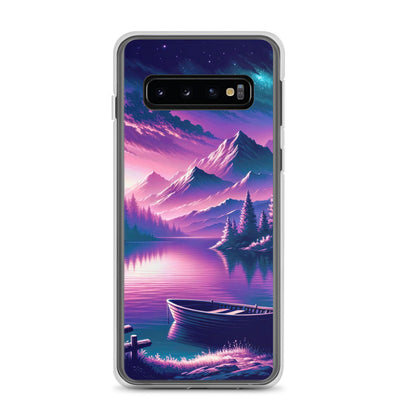 Magische Alpen-Dämmerung, rosa-lila Himmel und Bergsee mit Boot - Samsung Schutzhülle (durchsichtig) berge xxx yyy zzz Samsung Galaxy S10