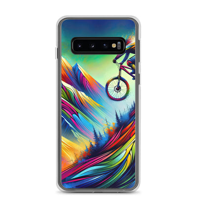 Mountainbiker in farbenfroher Alpenkulisse mit abstraktem Touch (M) - Samsung Schutzhülle (durchsichtig) xxx yyy zzz Samsung Galaxy S10