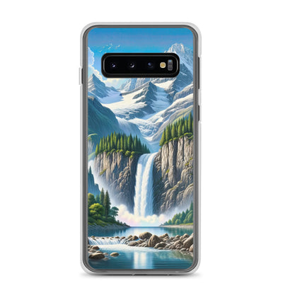 Illustration einer unberührten Alpenkulisse im Hochsommer. Wasserfall und See - Samsung Schutzhülle (durchsichtig) berge xxx yyy zzz Samsung Galaxy S10