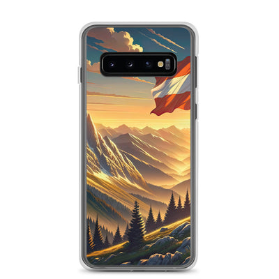 Ruhiger Alpenabend mit österreichischer Flagge und goldenem Sonnenuntergang - Samsung Schutzhülle (durchsichtig) berge xxx yyy zzz Samsung Galaxy S10