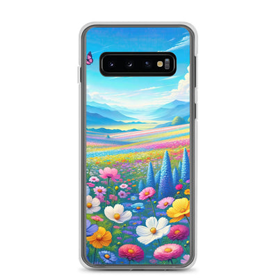 Weitläufiges Blumenfeld unter himmelblauem Himmel, leuchtende Flora - Samsung Schutzhülle (durchsichtig) camping xxx yyy zzz Samsung Galaxy S10