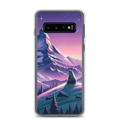 Bezaubernder Alpenabend mit Bär, lavendel-rosafarbener Himmel (AN) - Samsung Schutzhülle (durchsichtig) xxx yyy zzz Samsung Galaxy S10