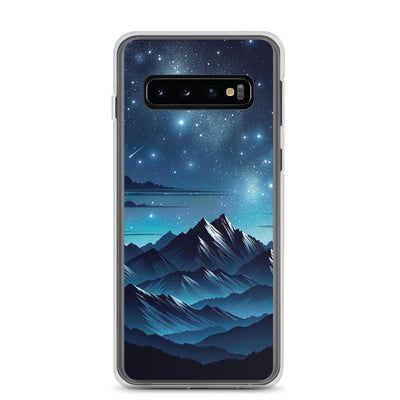Alpen unter Sternenhimmel mit glitzernden Sternen und Meteoren - Samsung Schutzhülle (durchsichtig) berge xxx yyy zzz Samsung Galaxy S10