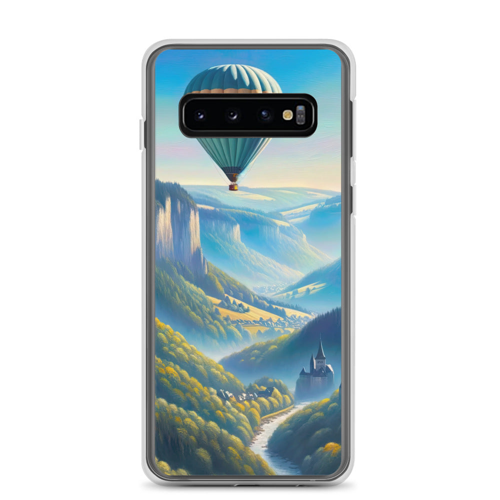 Ölgemälde einer ruhigen Szene in Luxemburg mit Heißluftballon und blauem Himmel - Samsung Schutzhülle (durchsichtig) berge xxx yyy zzz Samsung Galaxy S10