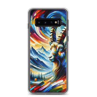 Alpen-Ölgemälde mit kräftigen Farben und Bergsteinbock in lebendiger Szenerie - Samsung Schutzhülle (durchsichtig) berge xxx yyy zzz Samsung Galaxy S10