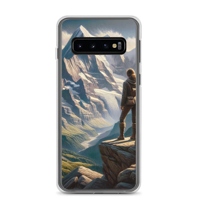 Ölgemälde der Alpengipfel mit Schweizer Abenteurerin auf Felsvorsprung - Samsung Schutzhülle (durchsichtig) wandern xxx yyy zzz Samsung Galaxy S10