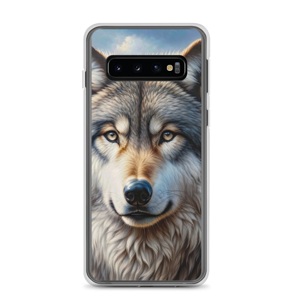 Porträt-Ölgemälde eines prächtigen Wolfes mit faszinierenden Augen (AN) - Samsung Schutzhülle (durchsichtig) xxx yyy zzz Samsung Galaxy S10