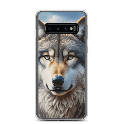Porträt-Ölgemälde eines prächtigen Wolfes mit faszinierenden Augen (AN) - Samsung Schutzhülle (durchsichtig) xxx yyy zzz Samsung Galaxy S10
