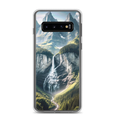 Foto der sommerlichen Alpen mit üppigen Gipfeln und Wasserfall - Samsung Schutzhülle (durchsichtig) berge xxx yyy zzz Samsung Galaxy S10