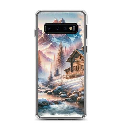 Aquarell einer Alpenszene im Morgengrauen, Haus in den Bergen - Samsung Schutzhülle (durchsichtig) berge xxx yyy zzz Samsung Galaxy S10