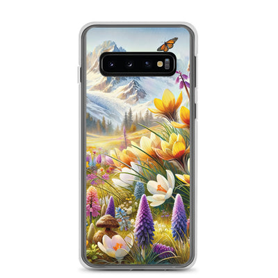 Aquarell einer ruhigen Almwiese, farbenfrohe Bergblumen in den Alpen - Samsung Schutzhülle (durchsichtig) berge xxx yyy zzz Samsung Galaxy S10
