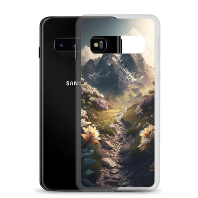 Epischer Berg, steiniger Weg und Blumen - Realistische Malerei - Samsung Schutzhülle (durchsichtig) berge xxx