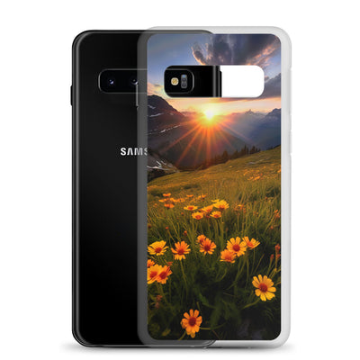 Gebirge, Sonnenblumen und Sonnenaufgang - Samsung Schutzhülle (durchsichtig) berge xxx