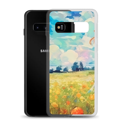 Dame mit Hut im Feld mit Blumen - Landschaftsmalerei - Samsung Schutzhülle (durchsichtig) camping xxx