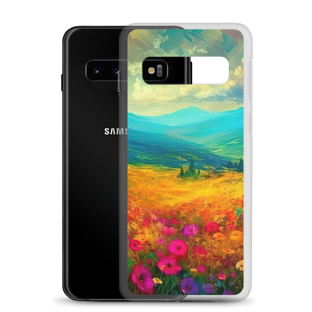Berglandschaft und schöne farbige Blumen - Malerei - Samsung Schutzhülle (durchsichtig) berge xxx