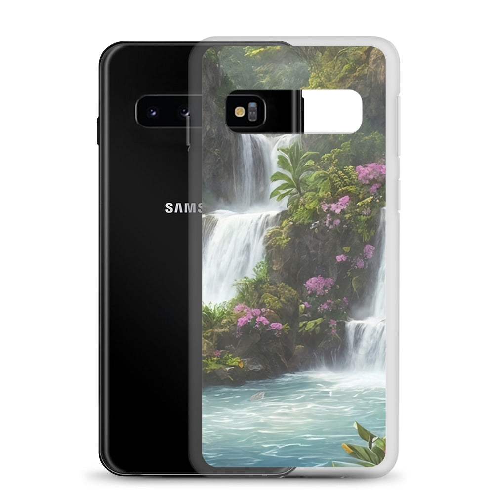 Wasserfall im Wald und Blumen - Schöne Malerei - Samsung Schutzhülle (durchsichtig) camping xxx