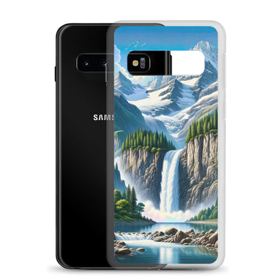 Illustration einer unberührten Alpenkulisse im Hochsommer. Wasserfall und See - Samsung Schutzhülle (durchsichtig) berge xxx yyy zzz