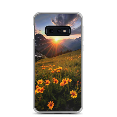Gebirge, Sonnenblumen und Sonnenaufgang - Samsung Schutzhülle (durchsichtig) berge xxx Samsung Galaxy S10e