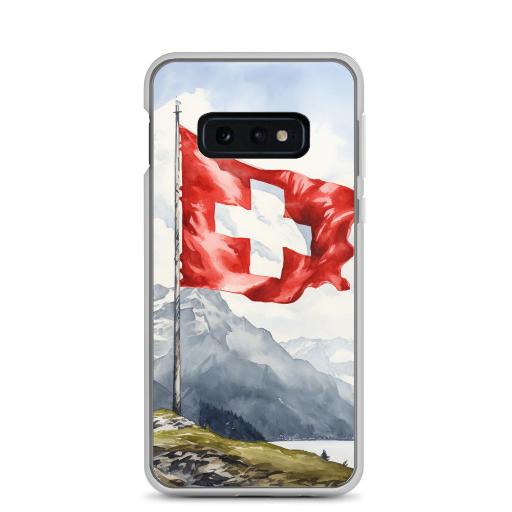 Schweizer Flagge und Berge im Hintergrund - Epische Stimmung - Malerei - Samsung Schutzhülle (durchsichtig) berge xxx Samsung Galaxy S10e