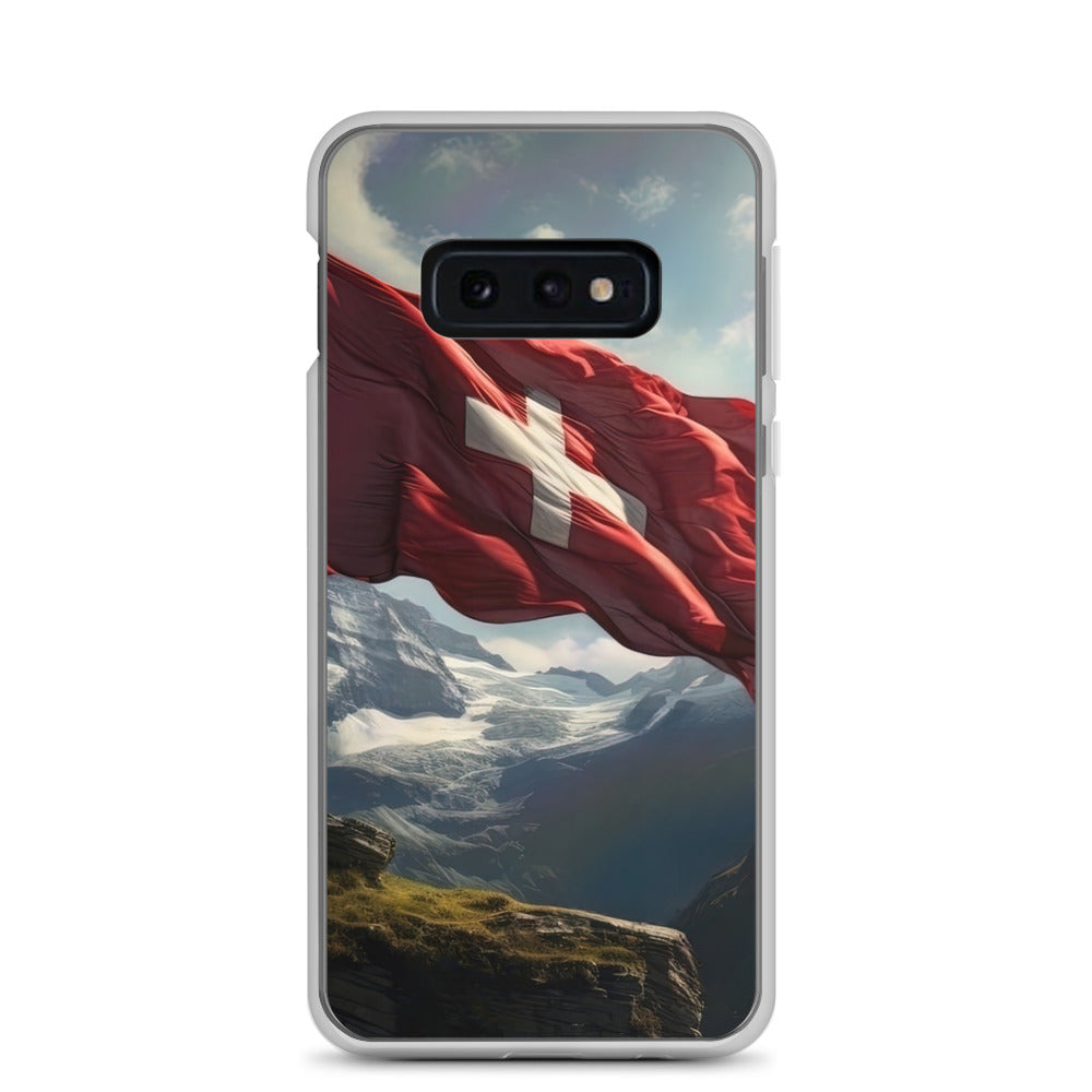 Schweizer Flagge und Berge im Hintergrund - Fotorealistische Malerei - Samsung Schutzhülle (durchsichtig) berge xxx Samsung Galaxy S10e