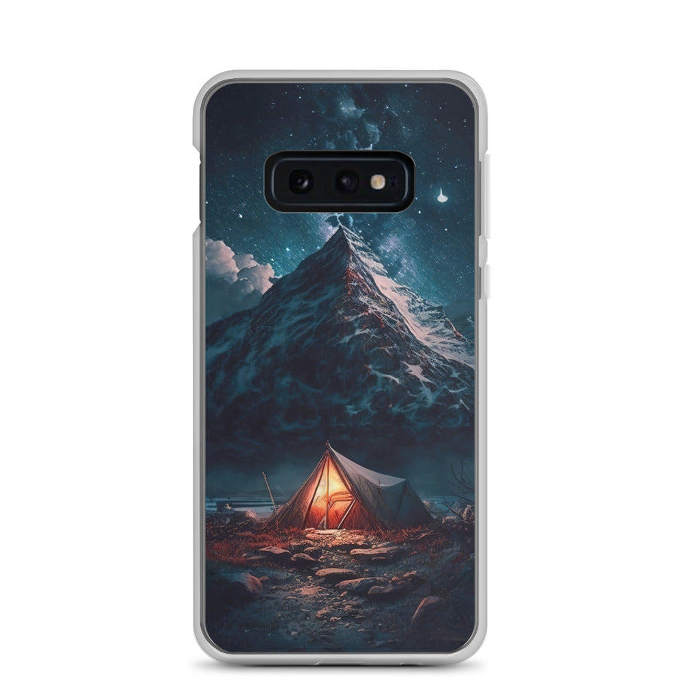 Zelt und Berg in der Nacht - Sterne am Himmel - Landschaftsmalerei - Samsung Schutzhülle (durchsichtig) camping xxx Samsung Galaxy S10e