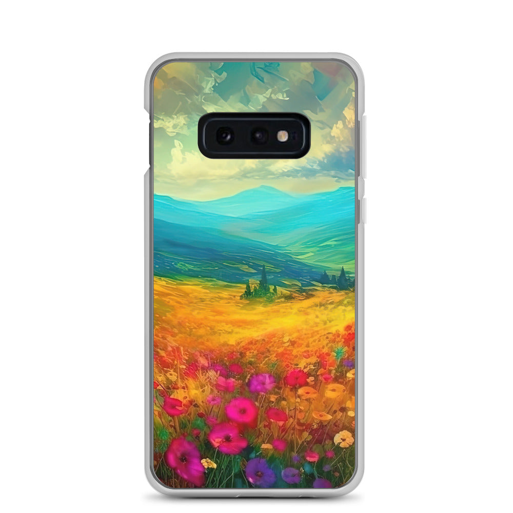 Berglandschaft und schöne farbige Blumen - Malerei - Samsung Schutzhülle (durchsichtig) berge xxx Samsung Galaxy S10e