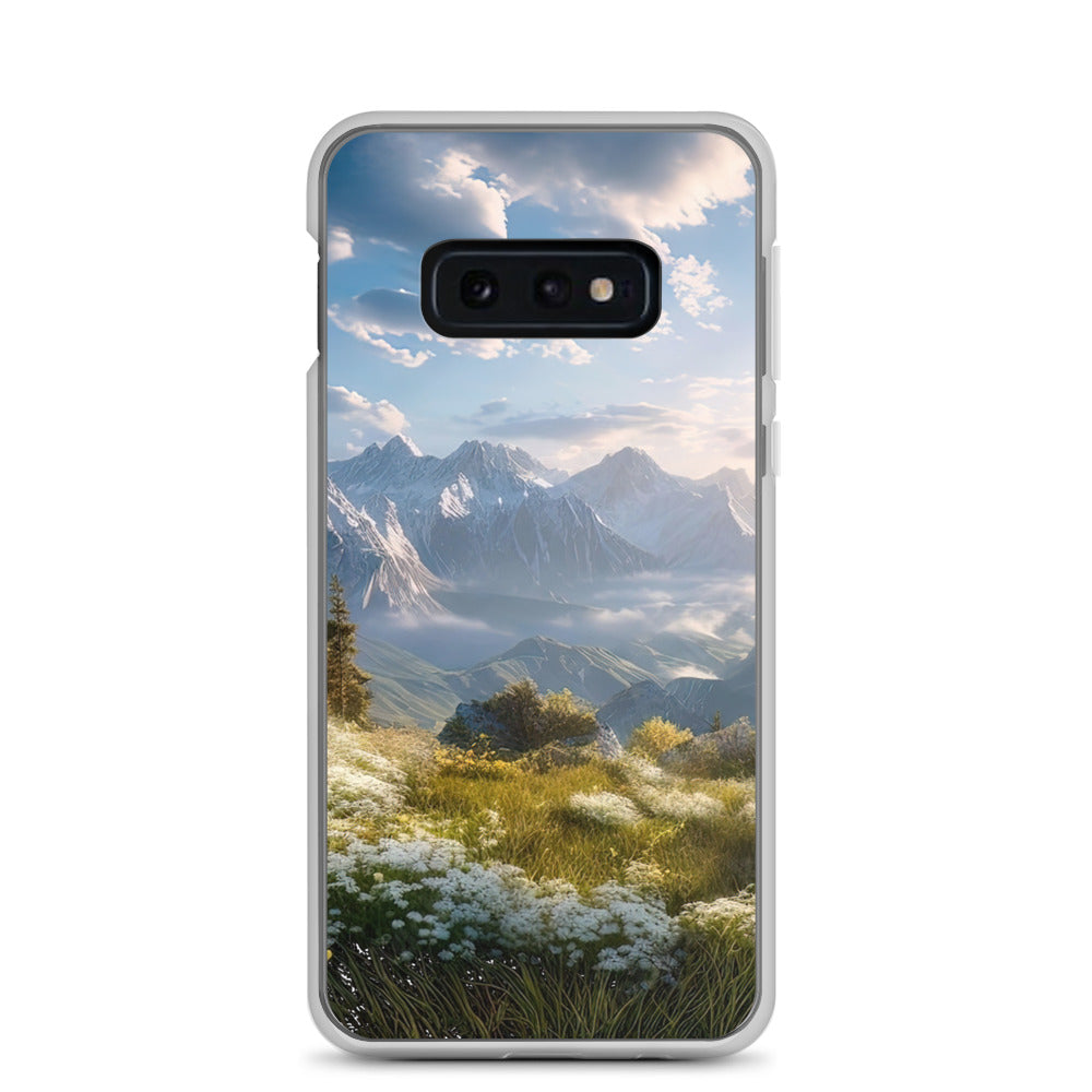 Berglandschaft mit Sonnenschein, Blumen und Bäumen - Malerei - Samsung Schutzhülle (durchsichtig) berge xxx Samsung Galaxy S10e