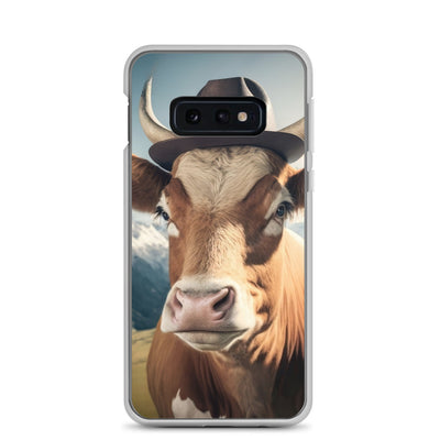 Kuh mit Hut in den Alpen - Berge im Hintergrund - Landschaftsmalerei - Samsung Schutzhülle (durchsichtig) berge xxx Samsung Galaxy S10e
