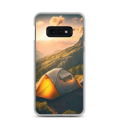 Zelt auf Berg im Sonnenaufgang - Landschafts - Samsung Schutzhülle (durchsichtig) camping xxx Samsung Galaxy S10e