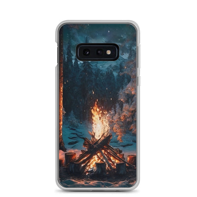 Lagerfeuer beim Camping - Wald mit Schneebedeckten Bäumen - Malerei - Samsung Schutzhülle (durchsichtig) camping xxx Samsung Galaxy S10e