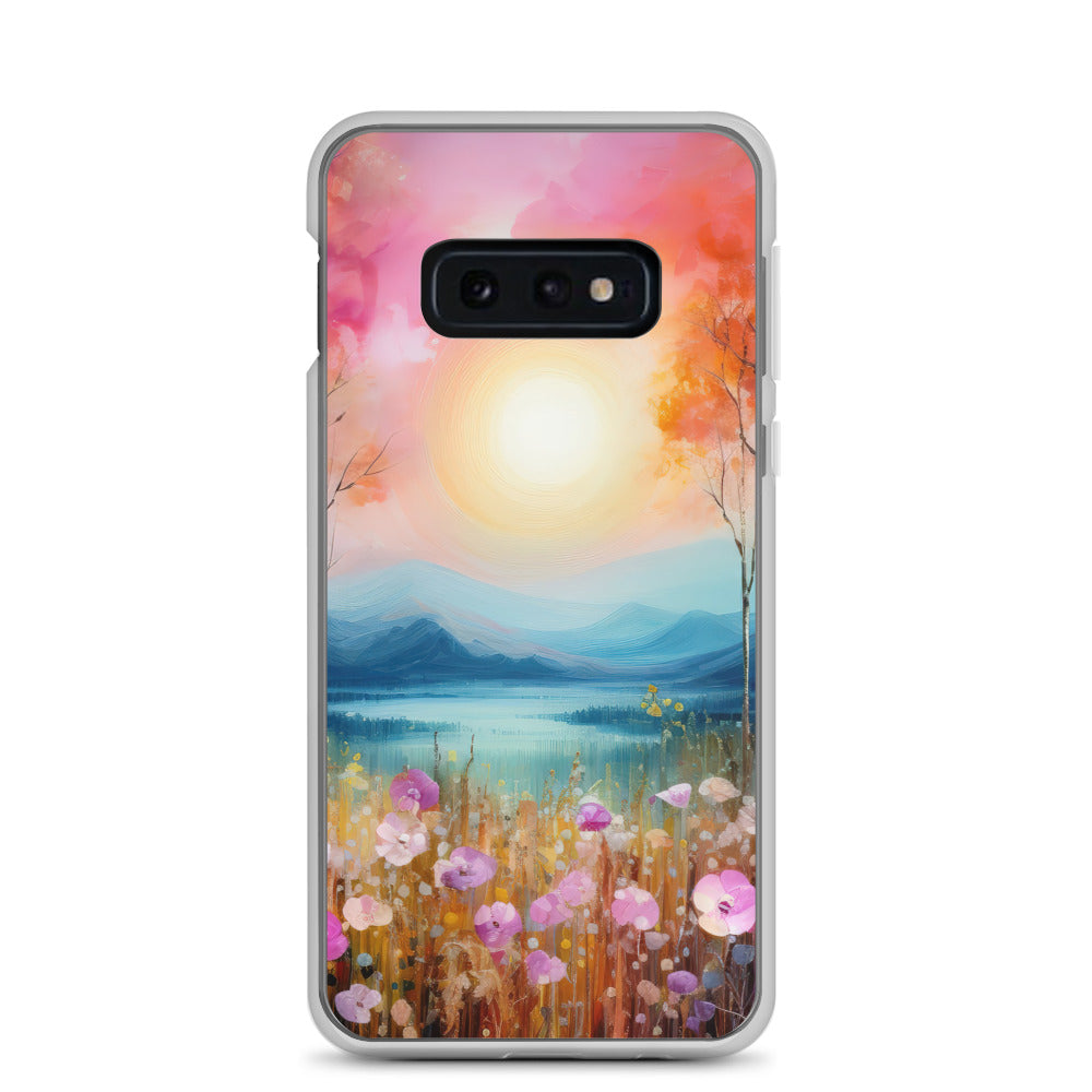 Berge, See, pinke Bäume und Blumen - Malerei - Samsung Schutzhülle (durchsichtig) berge xxx Samsung Galaxy S10e