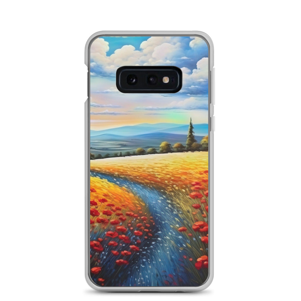 Feld mit roten Blumen und Berglandschaft - Landschaftsmalerei - Samsung Schutzhülle (durchsichtig) berge xxx Samsung Galaxy S10e