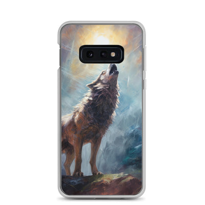 Heulender Wolf auf Berggipfel und Mond im Hintergrund – Abstrakte Malerei - Samsung Schutzhülle (durchsichtig) camping xxx Samsung Galaxy S10e