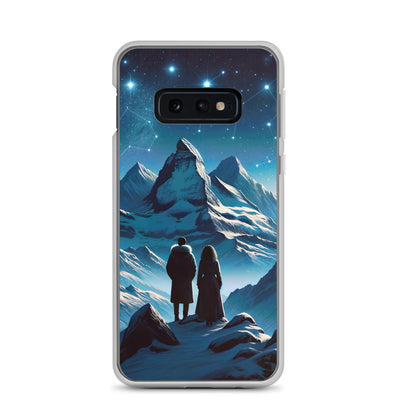 Alpenwinternacht: Digitale Kunst mit Wanderern in Bergen und Sternenhimmel - Samsung Schutzhülle (durchsichtig) wandern xxx yyy zzz Samsung Galaxy S10e