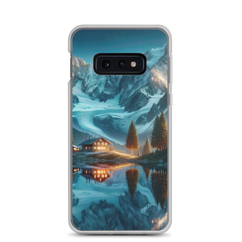 Stille Alpenmajestätik: Digitale Kunst mit Schnee und Bergsee-Spiegelung - Samsung Schutzhülle (durchsichtig) berge xxx yyy zzz Samsung Galaxy S10e