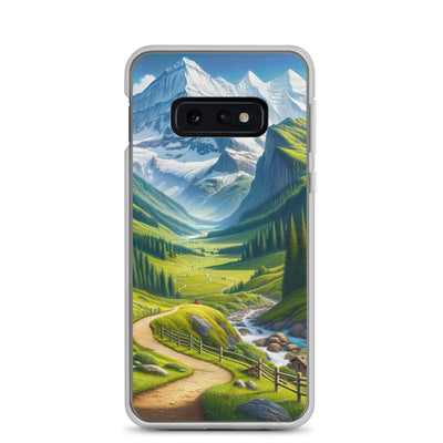Wanderer in den Bergen und Wald: Digitale Malerei mit grünen kurvenreichen Pfaden - Samsung Schutzhülle (durchsichtig) wandern xxx yyy zzz Samsung Galaxy S10e