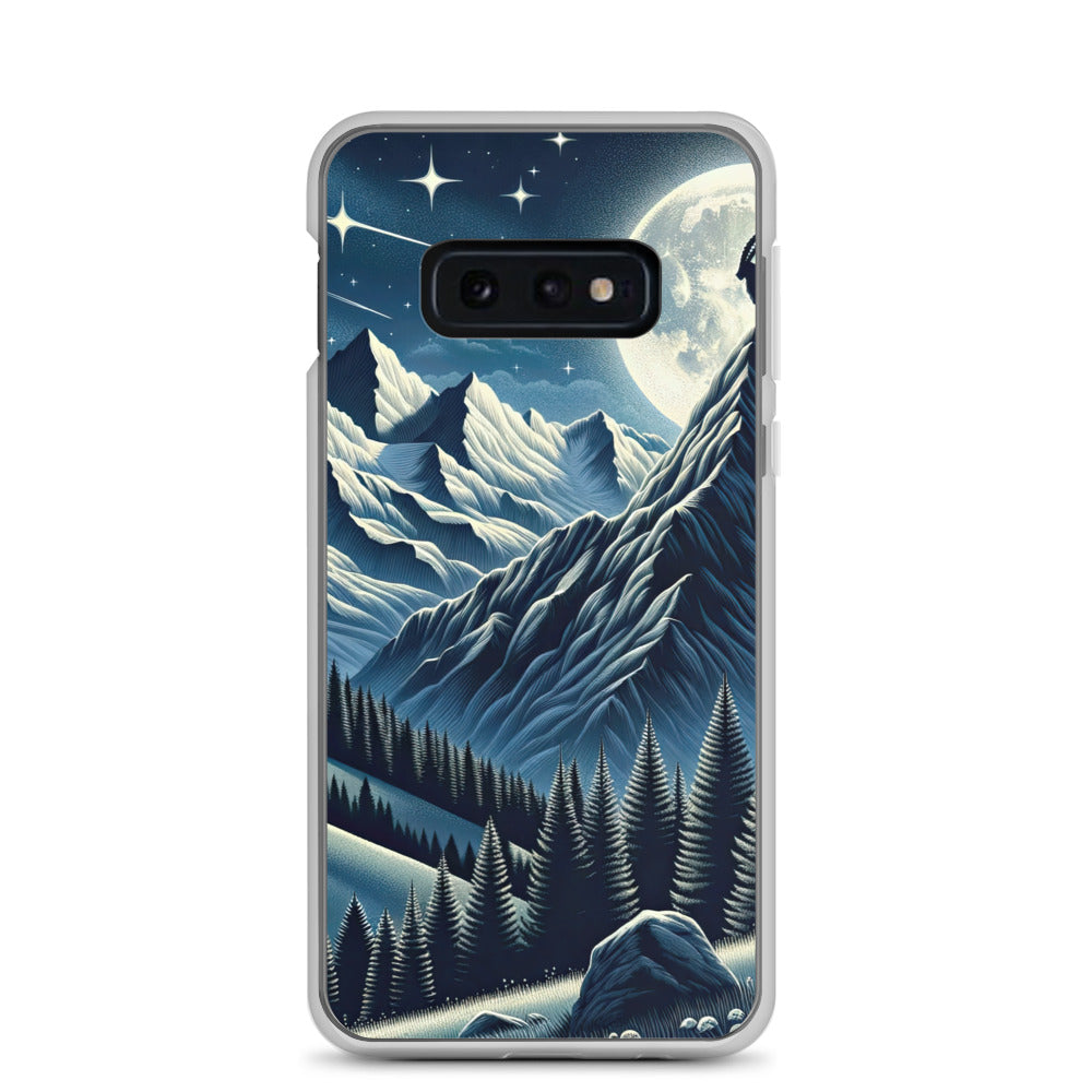 Steinbock in Alpennacht, silberne Berge und Sternenhimmel - Samsung Schutzhülle (durchsichtig) berge xxx yyy zzz Samsung Galaxy S10e