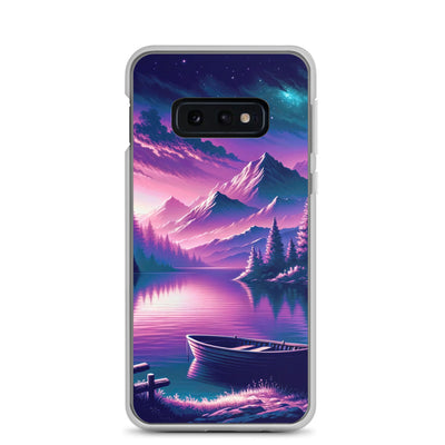 Magische Alpen-Dämmerung, rosa-lila Himmel und Bergsee mit Boot - Samsung Schutzhülle (durchsichtig) berge xxx yyy zzz Samsung Galaxy S10e