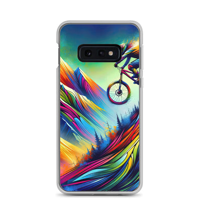 Mountainbiker in farbenfroher Alpenkulisse mit abstraktem Touch (M) - Samsung Schutzhülle (durchsichtig) xxx yyy zzz Samsung Galaxy S10e