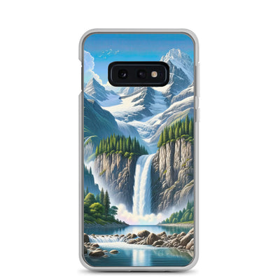 Illustration einer unberührten Alpenkulisse im Hochsommer. Wasserfall und See - Samsung Schutzhülle (durchsichtig) berge xxx yyy zzz Samsung Galaxy S10e
