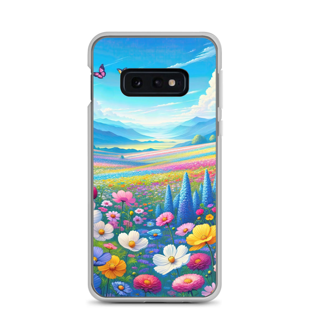Weitläufiges Blumenfeld unter himmelblauem Himmel, leuchtende Flora - Samsung Schutzhülle (durchsichtig) camping xxx yyy zzz Samsung Galaxy S10e