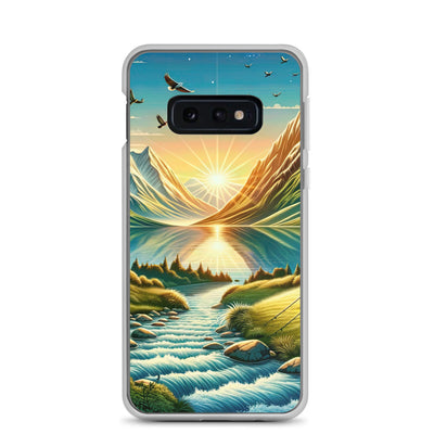 Zelt im Alpenmorgen mit goldenem Licht, Schneebergen und unberührten Seen - Samsung Schutzhülle (durchsichtig) berge xxx yyy zzz Samsung Galaxy S10e