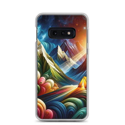 Abstrakte Bergwelt in lebendigen Farben mit Zelt - Samsung Schutzhülle (durchsichtig) camping xxx yyy zzz Samsung Galaxy S10e
